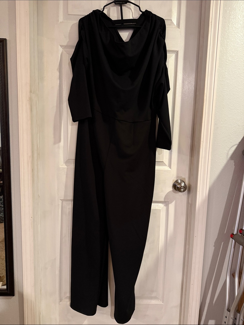 Black Draped Neck Jumpsuit - Women's
